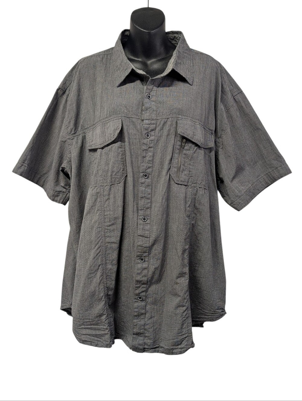Kenneth Cole New York Men’s Gray Cotton Woven Button Up Shirt Pockets 3XL